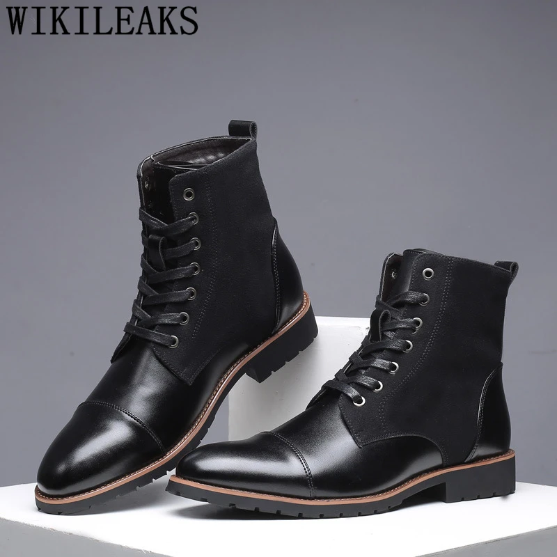 Fashion Men Leather Boots Plus Size 47 48 Designer Winter Boots Men Casual Shoes Brand Snow Boots Men Designer Shoes Black Dress