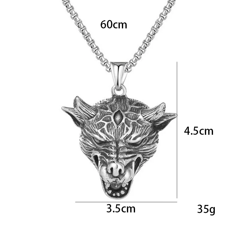 Retro Gothic Hyena Skull Pendant Necklace Men's Motorcycle Rock Punk Hip Hop Trendy Cool Jewelry