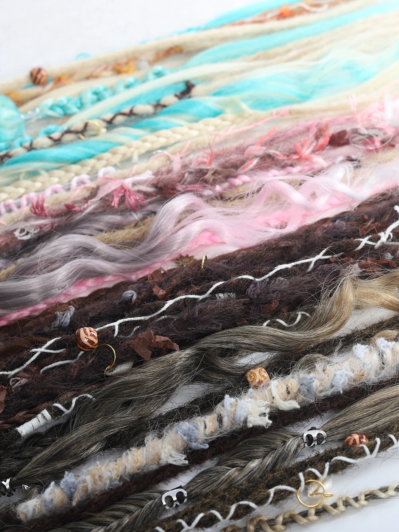 Hand-Braided Viking Dreadlock Beaded Synthetic Hairpiece 24