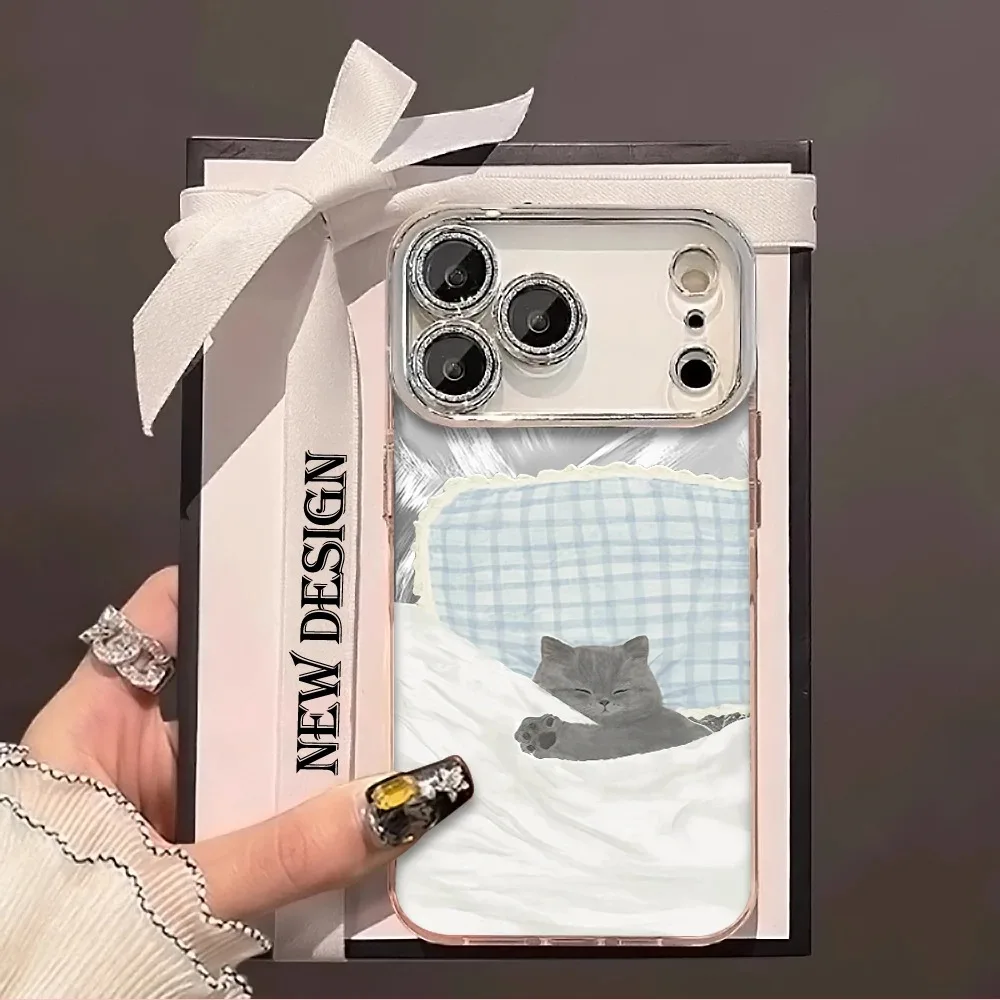 Cute Cat Cartoon Bracelet Phone Case For iPhone 17 Pro Max 14 15 16 11 12 16 Pro Max 7 8 XS Plus 17 Air Feather IMD Laser Cover view 3