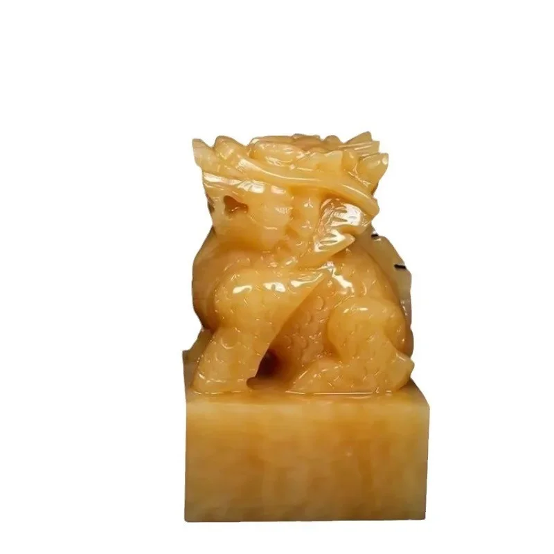 Beige Jade Kirin Jade Seal Ornament Home Office Decoration   Ornament
