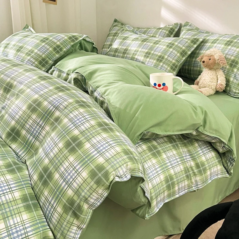 

2026 New Washable Cotton Non-print Frosted Plaids Single Quilt Cover Skin Breathable 200x220 Lattice Duvet Cover