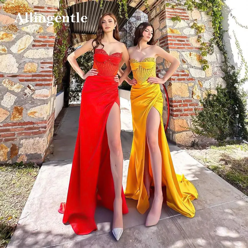 

Gorgeous Sweetheart Prom Dresses with Slit Lace Up Rhinestone Sleeveless Satin Mermiad Evening Gowns Robes De Soiree Customized