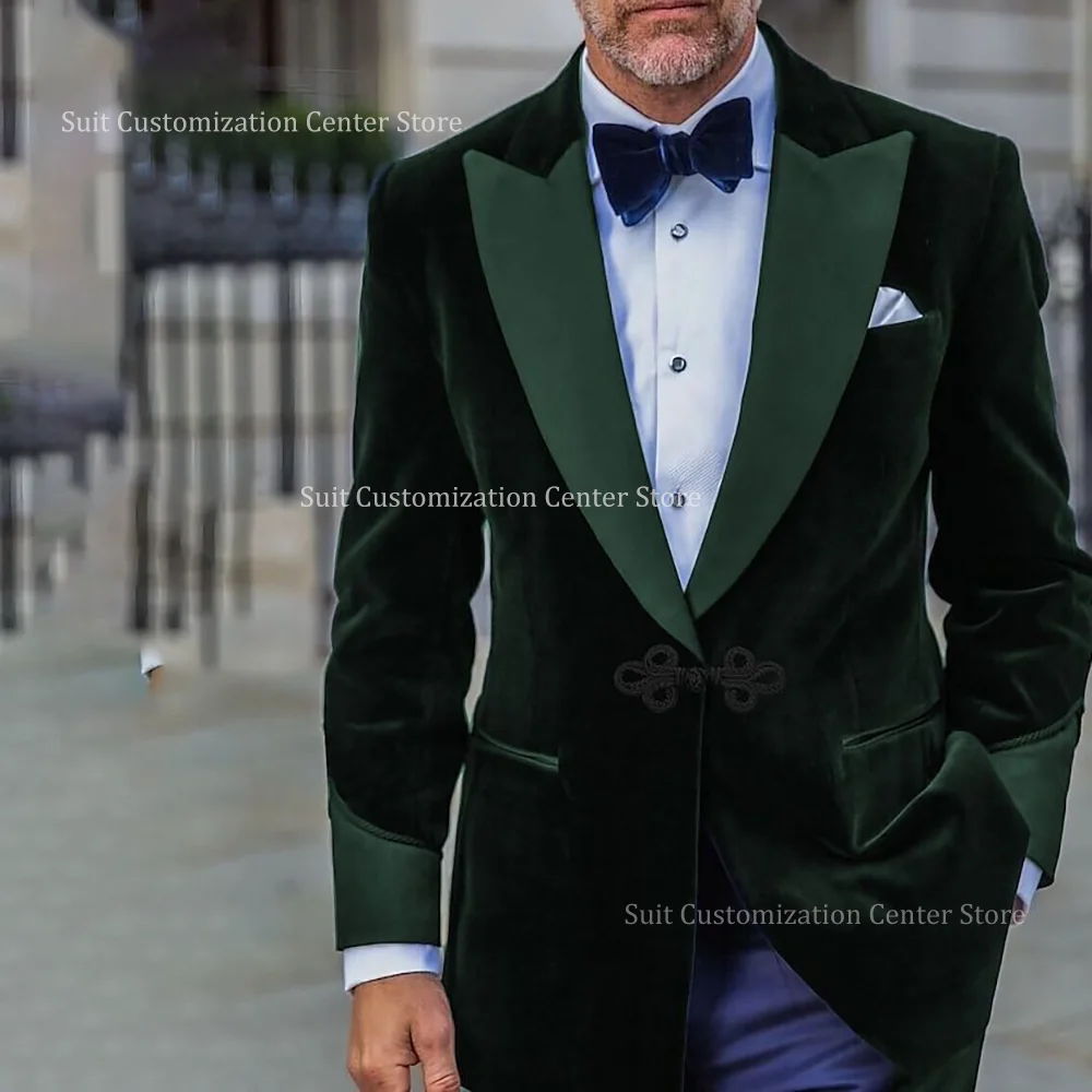 

Elegant Velvet Suits For Men Set 1 Pieces Fashion Single Button Peak Lapel Formal Evening Party Wear Male Tailored Jacket