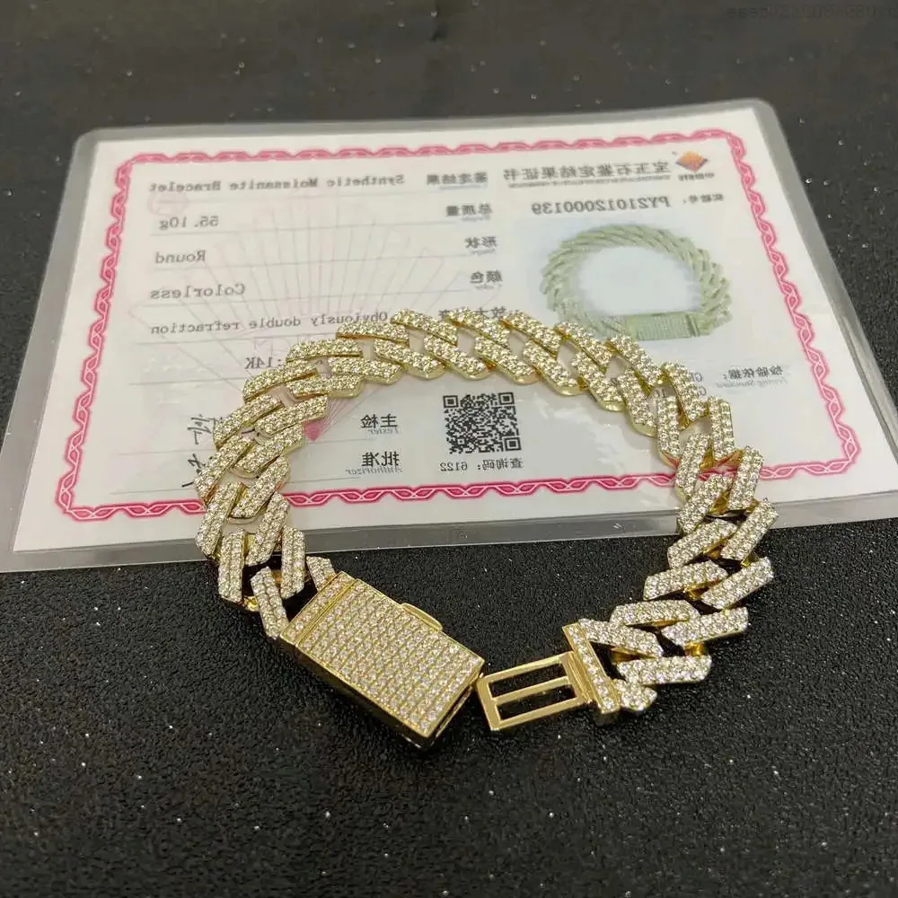 

Customized 2023 Hip Hop Jewelry 14k Yellow Real Solid Gold Cuban Chain Bracelet Moissanite Diamond Vvs d Color