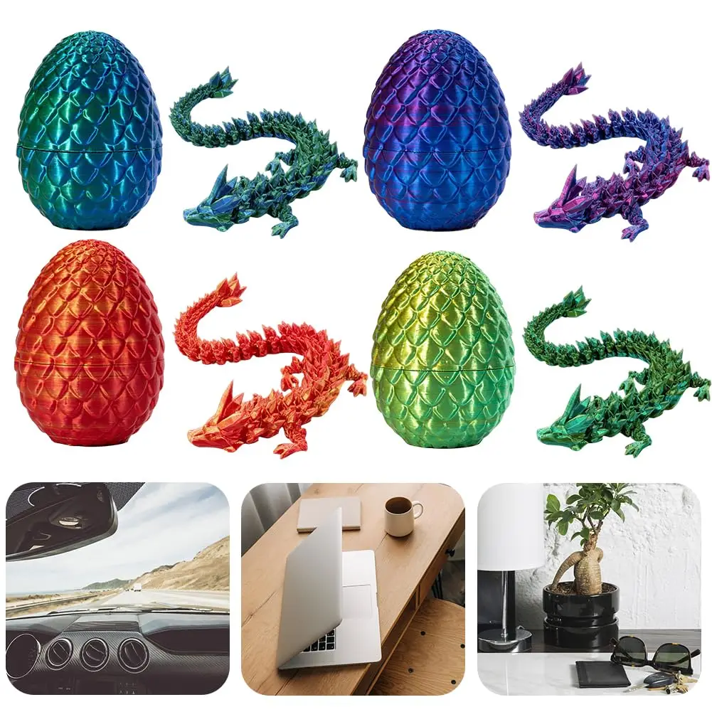 3D Printed Dragon Egg,Dragon Egg with Dragon Inside,Crystal Dragon Fidget Toy,Full Articulated Dragon in Egg Fidget Toy for ADHD