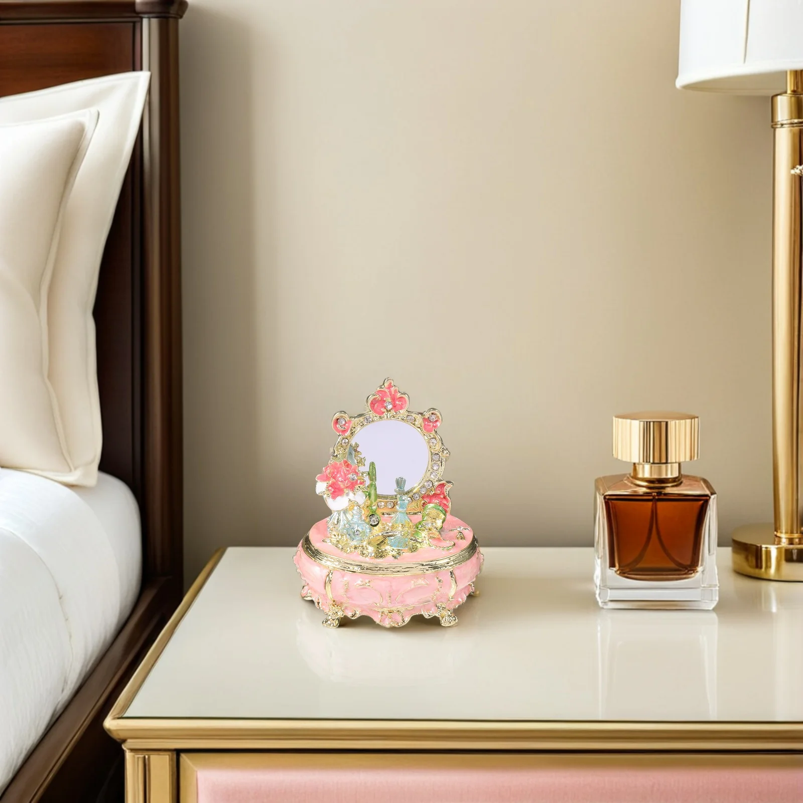 Enamel Trinket Box Painted Jewelry Storage Jar Vintage Dressing Table Organizer For Women Keepsake Chest