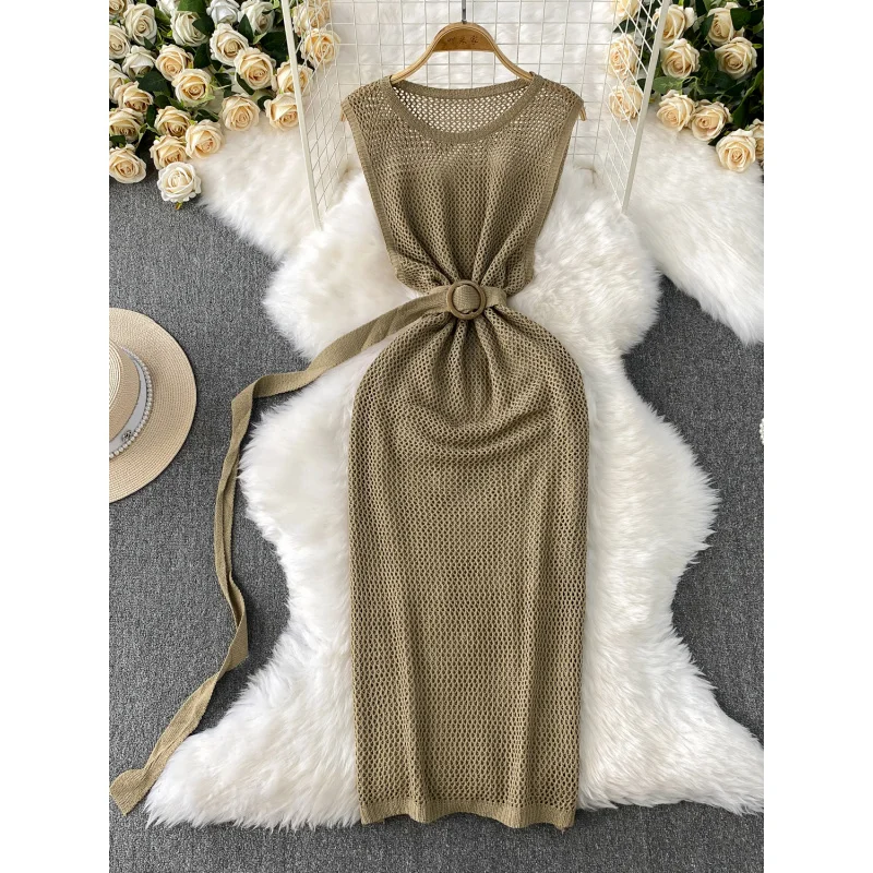 Boho ผู้หญิงฤดูร้อนถัก bodycon ผ้าพันคอชุดลําลอง Hollow OUT Beach Holiday Elegant Tunic PARTY Sheath vestidos