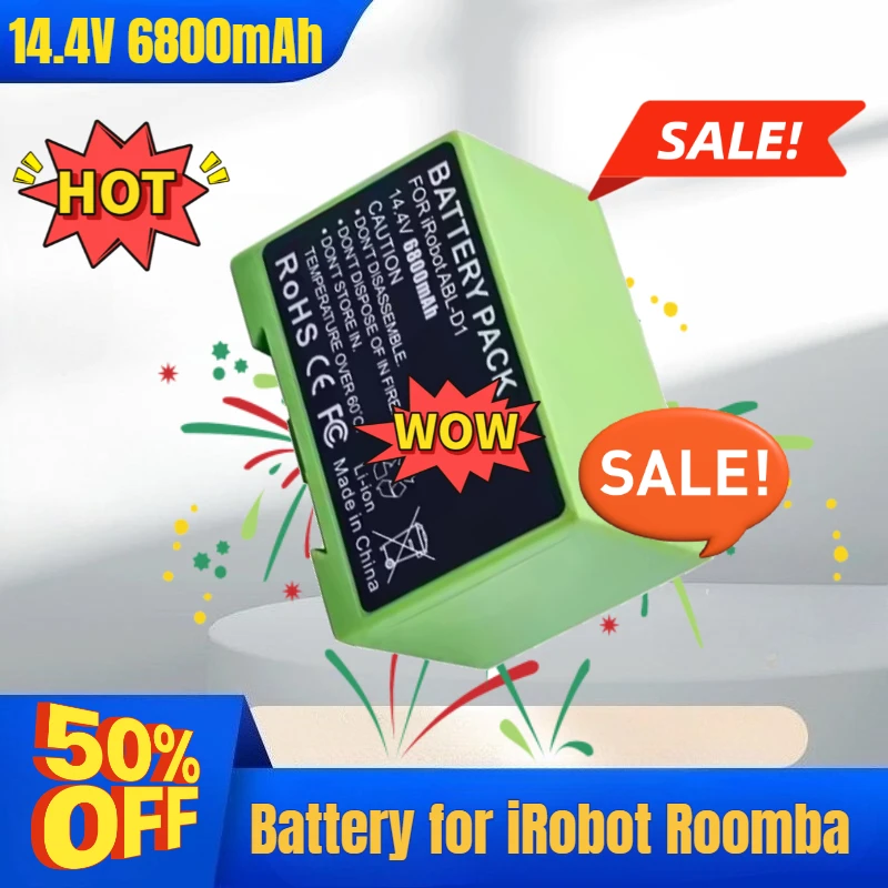 Rechargeable Battery for IRobot Roomba I7 7150 7550 14.4V 6800mAh Replacement for I3 I4 I5 I6 I7 I8 J7 E5 Series Vacuum Cleaner