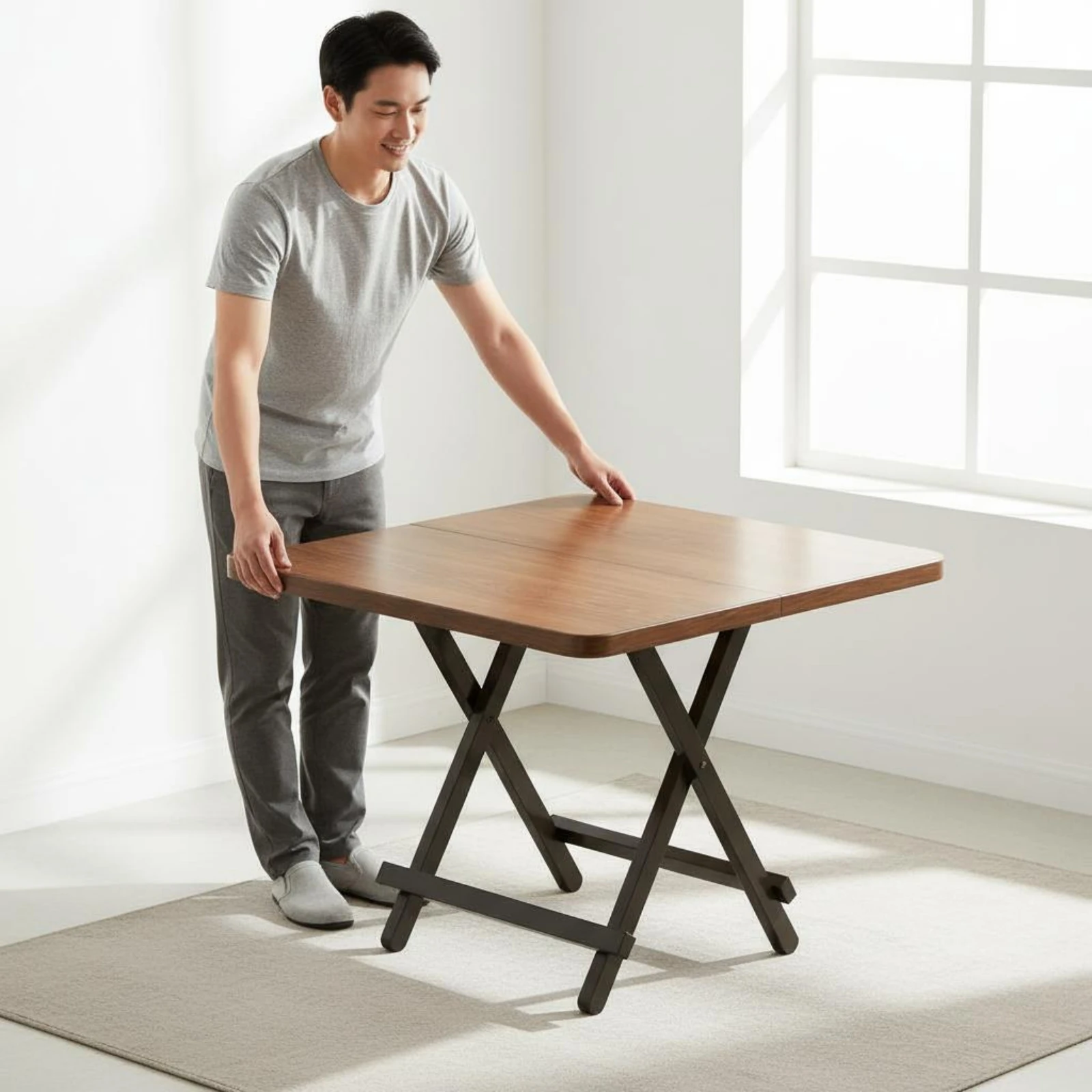 

Small Foldable Dining Table Thickened Board Square Foldable Table Furniture Easy to Clean No Tools Needed for Home
