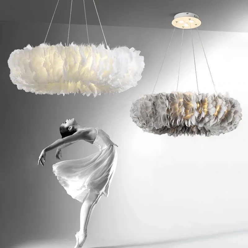 

New Feather Chandelier Modern LED Ceiling Pendant Lights Living Room Bedroom Wedding Hanging Lamp Decor Home Lighting Luster