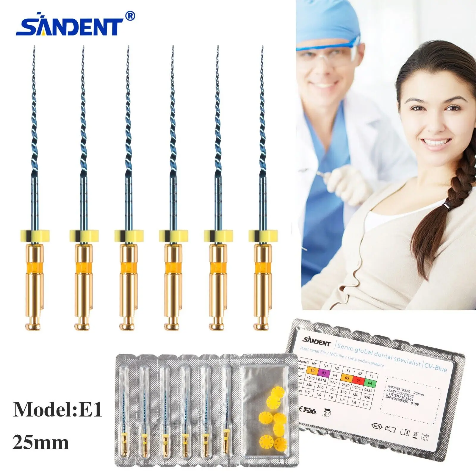 6PCS/1Pack Dental Endo Reciprocating Files Niti Gold File E1 Rotary Root Canal 25MM Flexible