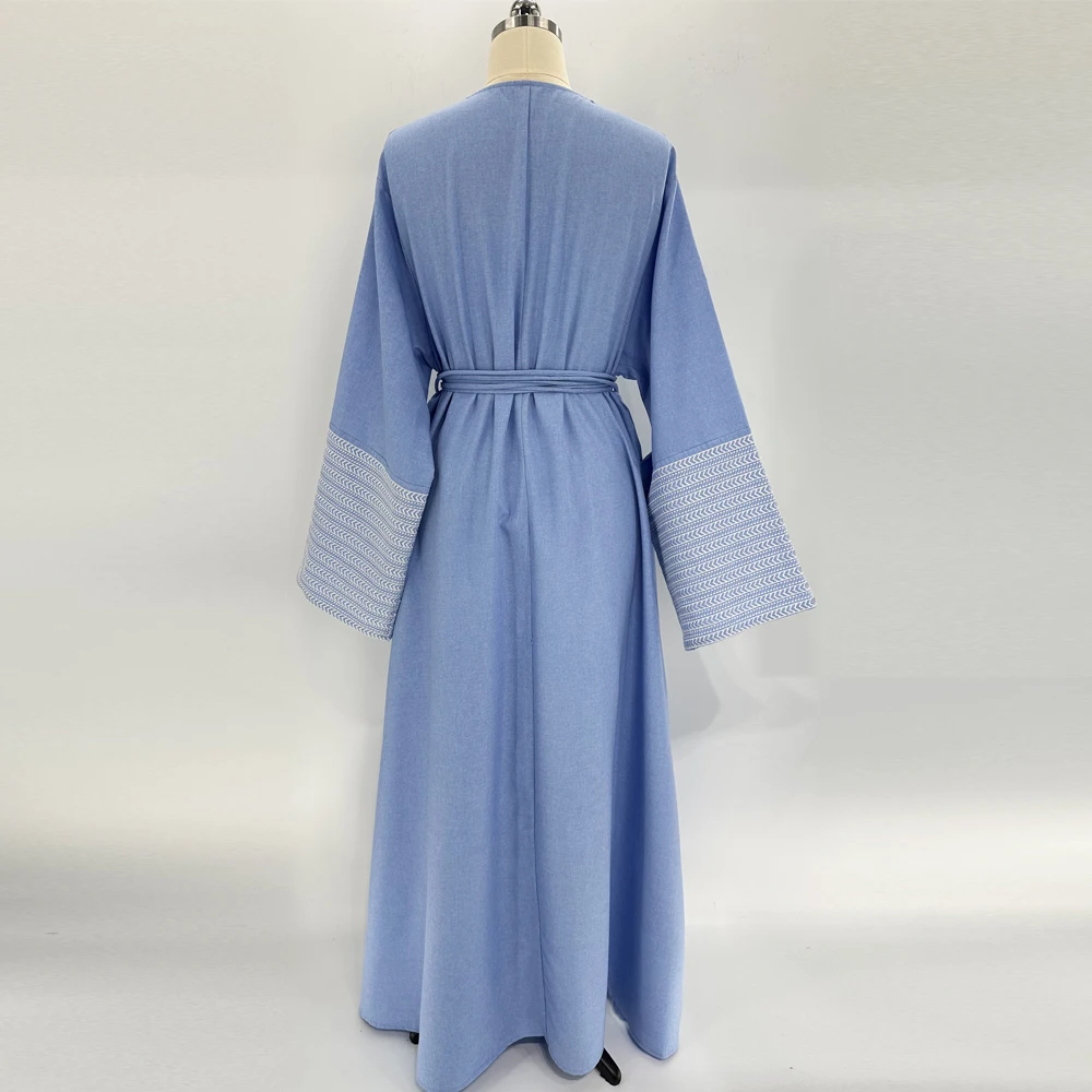 2024 Nieuwe Linnen Borduurwerk Palestine Kufiyah Bescheiden Abaya Eenvoudige Gesloten Abaya Vrouwen Moslim Ramadan Dubai Arab Kaftan Gewaden