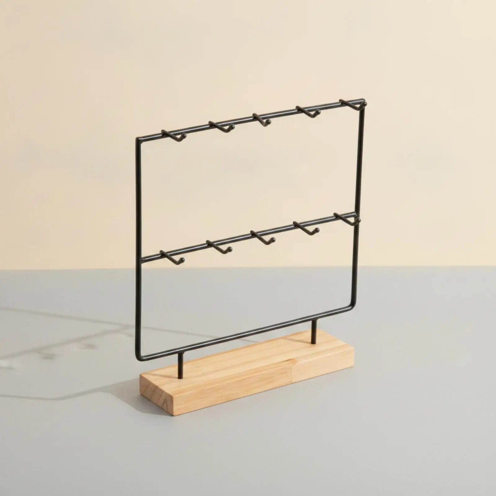 Tabletop Jewelry Rack with Wooden Base and Metal Frame for Earrings Bracelets Display Organizer Holder