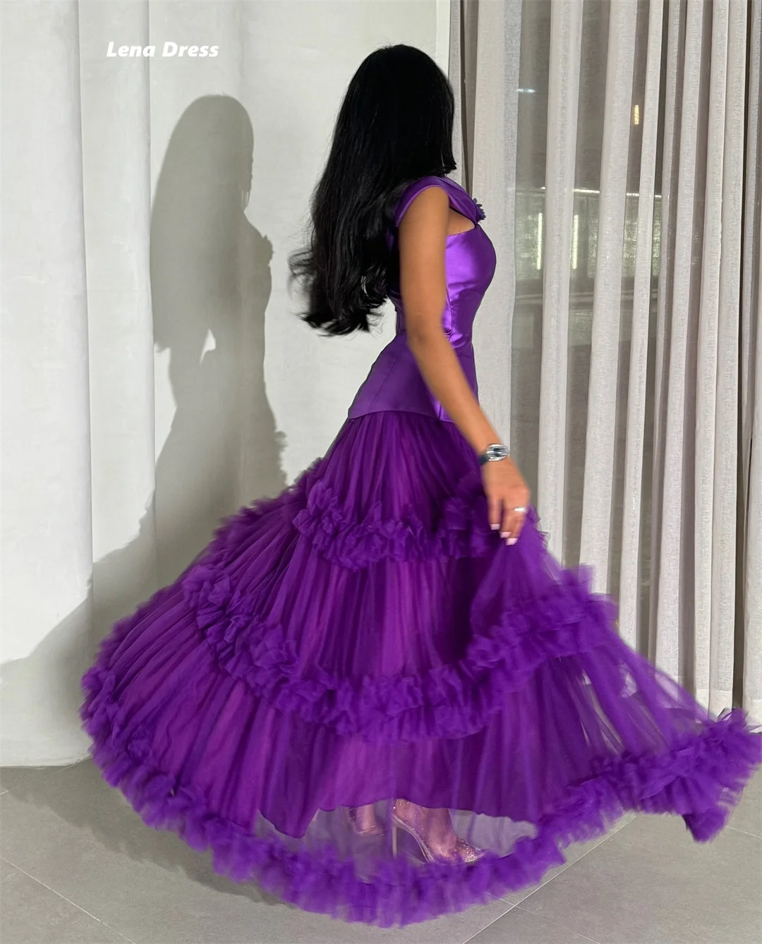 فساتين سهرة نسائية فاخرة مخصصة من Lena فساتين حفلات أنيقة للسيدات 2025 على شكل حرف a فستان حفلة موسيقية فاخر 2025 زفاف أرجواني #4