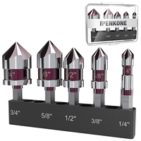 5Pcs Countersink Drill Bit Set M35 5 Flute Countersunk Drill Bit HSS 82-Degree Hex Shank  1/4'' to 3/4'' For Wood Metal