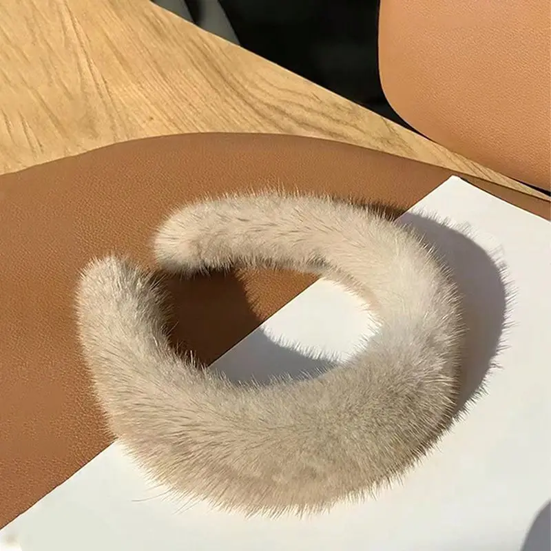 1pc women\'s thick mink fur headband with autumn and winter fur wide edge and winter fur mink fur solid color headband