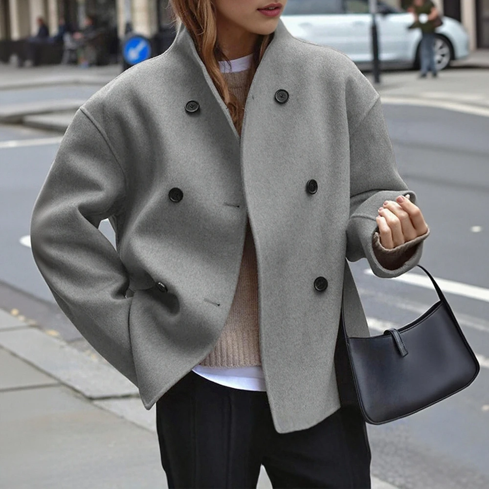 

Women's Winter Fashion Coat Casual Comfortable Plain round Neck Long Sleeve Street Daily Jacket