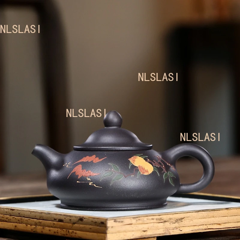 

Yixing Raw Ore Black Gold Sand Teapot 200ml Kung Fu Tea Pot Chinese Handmade Hand-painted Tea Set