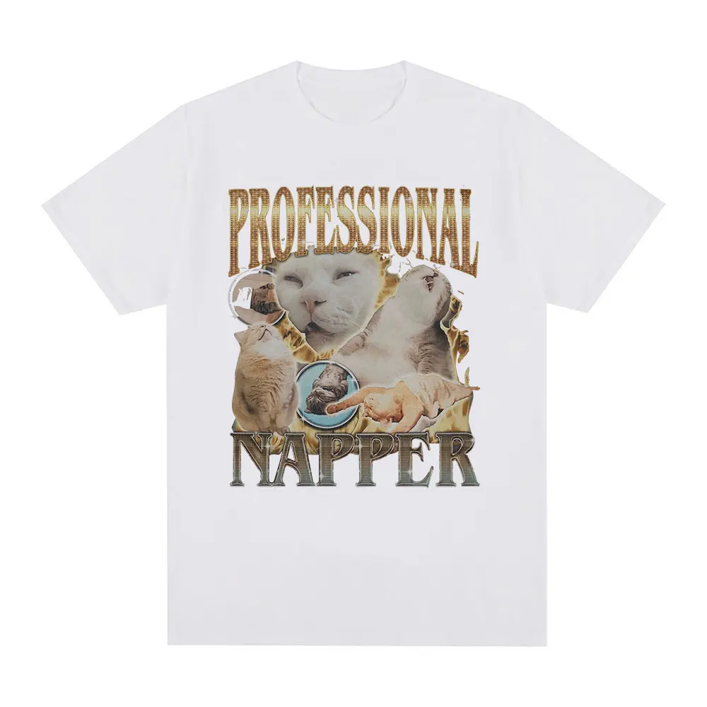 Professional Napper Funny Cat Meme T-shirt Women Casual T Shirt Fashion Vintage O-Neck T-shirts Streetwear Aesthetic Clothes