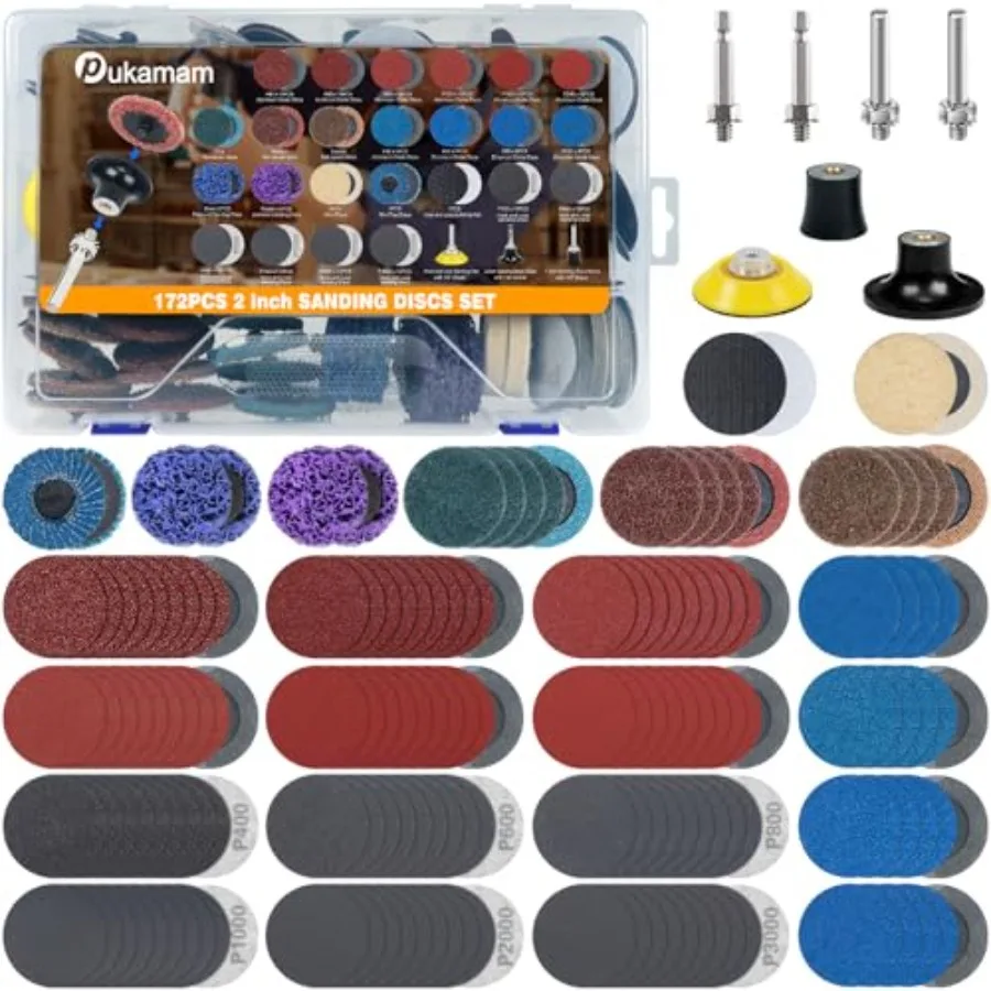 

172 PCS 2 Inch Die Grinder Sanding Discs with 1/4" Roll Lock for Milwaukee Dewalt Compatible with Both Die Grinders and Power D