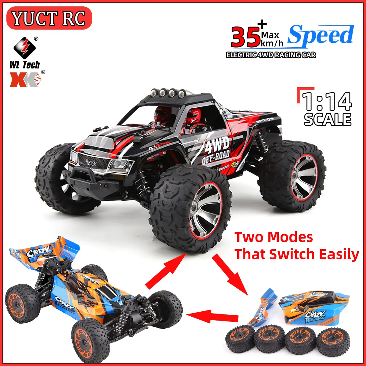 

WLtoys 144018A High Speed RC Racing Drift Car 1:14 2.4G 4WD 390 Motor 35km/h Off-Road Gift