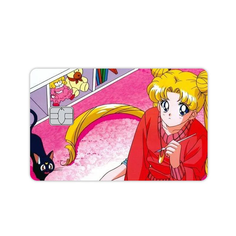 Anime Tsukino Usagi Cute Credit Card Skin Visa Stickers Metro Debit Bank Charge Card Waterproof Anti-Scratch Sticker Front Side