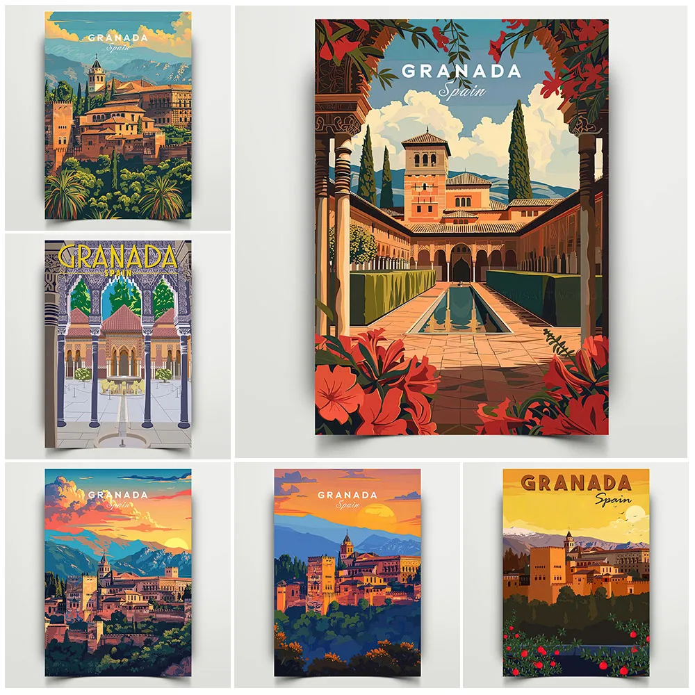 

Granada City Scenery Minimalist Wall Art Canvas Painting,Spain Travel Poster Home Decor Artwork Poster Gift Unframed Gift Idea