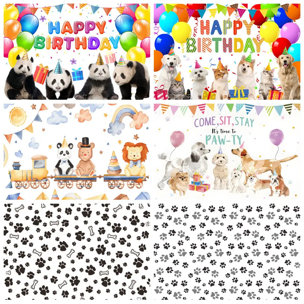 

Cute Cat Dog Backgrounds For Photographs Balloons Family Pet Party Children Portrait Decor Baby Shower Backdrop Decor Photobooth