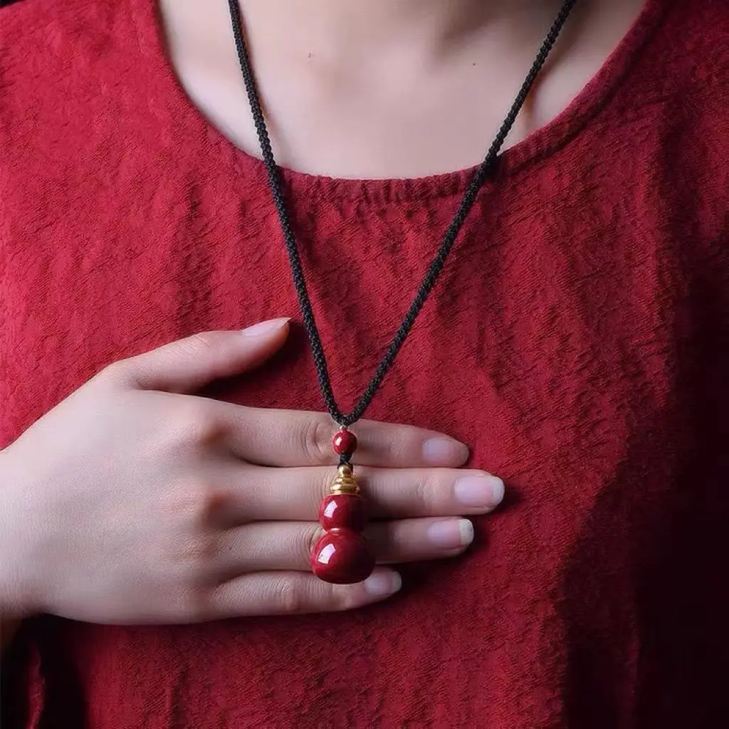 Miniatures Vermillion Cinnabar Empty Bottle Gourd Pendant Amulet Natural Purple Sand Blessings Necklace Fortune Key Chain Gift