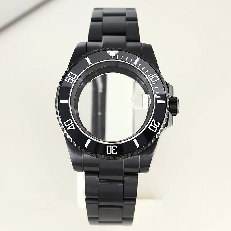 Fanya 40mm Case Waterproof Automatic Watch Parts Sapphire For NH35 NH36 8215 2824 Movement Slide Buckle Bracelet SUB Black Bezel