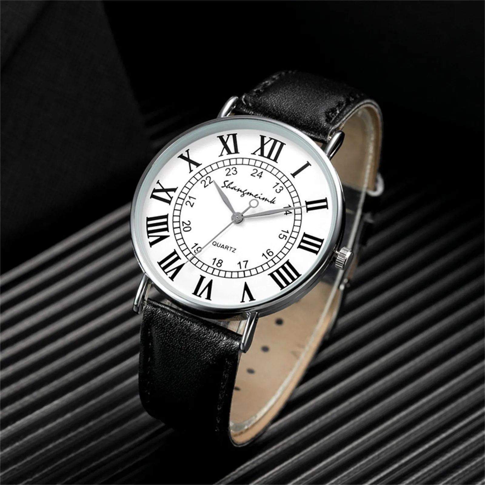 

Fashion Casual Men'S Watches Simple Unique Double Digit Round Dial Quartz Watches Leather Band Wristwatch For Men