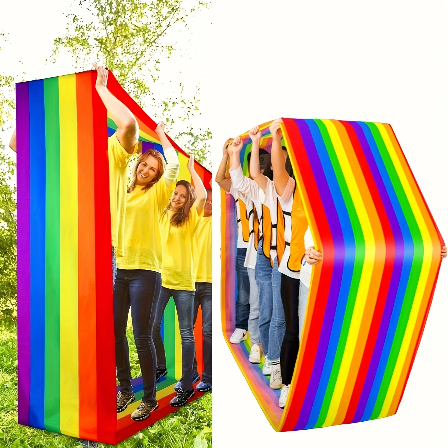 Rainbow Team Building Game Running Mat, Oxford Cloth Cooperative Mat for Kids Adults, Outdoor Field Day Party Teamwork Toy