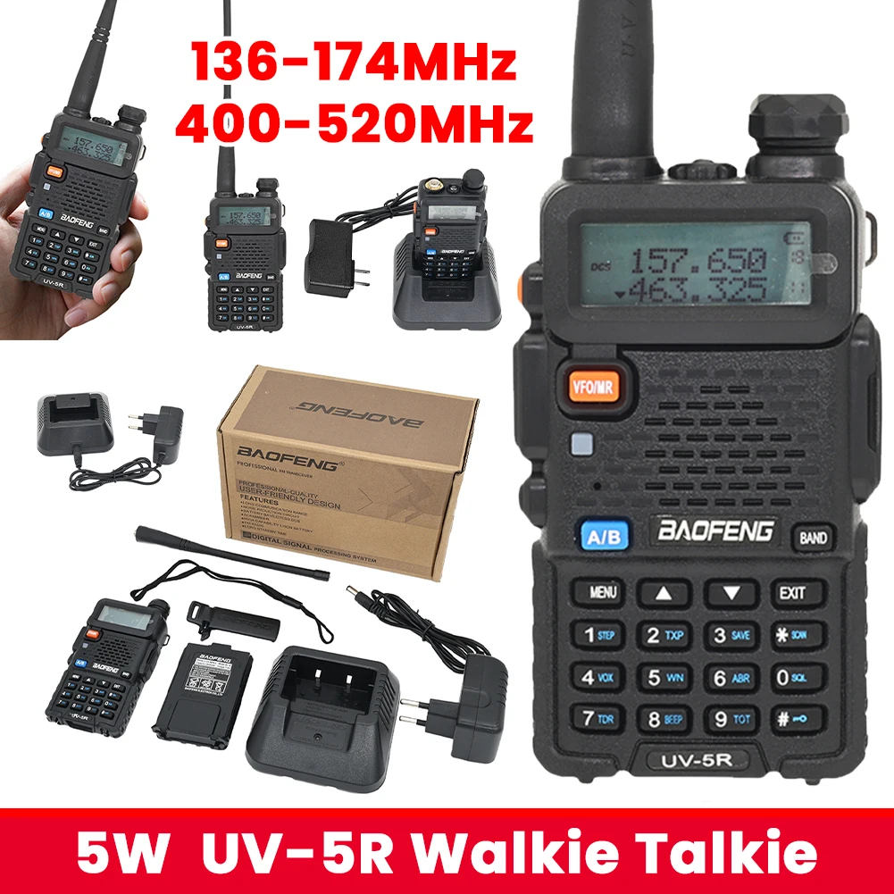 Baofeng UV-5R Handheld Walkie Talkie VHF/UHF 136-174MHz & 400-520MHz 5W Dual Band Two Way Radio Long Range Ham Radios