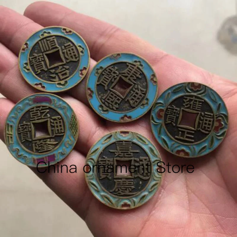 Qing Dynasty Coin Painted Cloisonné Enamel Color Craft Collection Copper