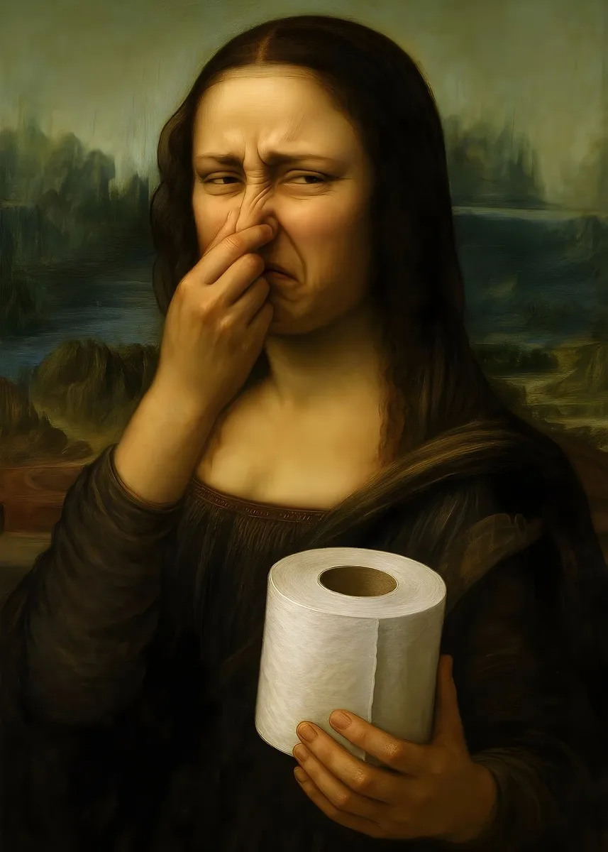 Mona Lisa Klassisches Lustiges Toiletten-Leinwandbild, Ungerahmtes Vintage Abstraktes Kunstfiguren-Gemälde für Waschraum- und Toiletten-Dekoration – Detail 8