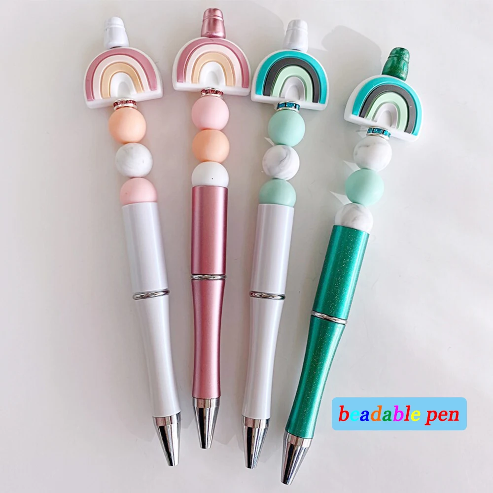 

5Pcs Cute Creative Funny Student Pens with Bead Rainbow Silicone Bead Ballpoint Pen DIY Gift for Students Teacher Beadable Pens