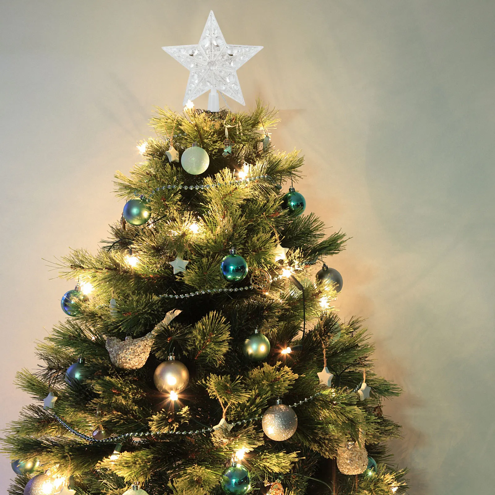 

1pc Star Shaped Light Lovely Dazzling Home Christmas Decor Festival Party Decoration Premium String Lights Treetop