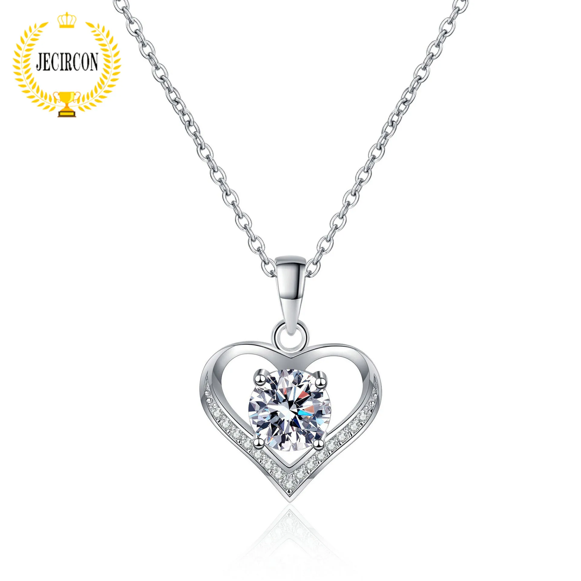 

JECIRCON 925 Sterling Silver Necklace for Women 1 Carat Smart Moissanite Love Heart Pendant Sweet Girl Clavicle Chain Jewelry