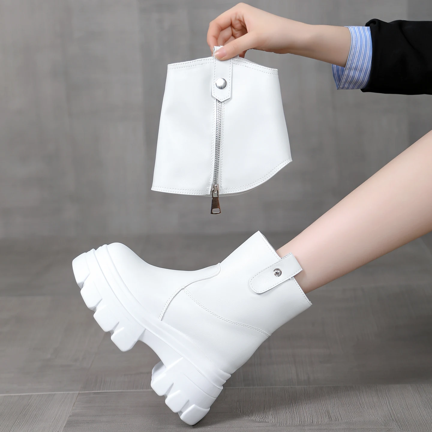 

Women's Winter Boots 10cm Platform Heel Hidden Height Increase Wedge Sole Booties Warm Lined Short Ankle Boot New Arrival