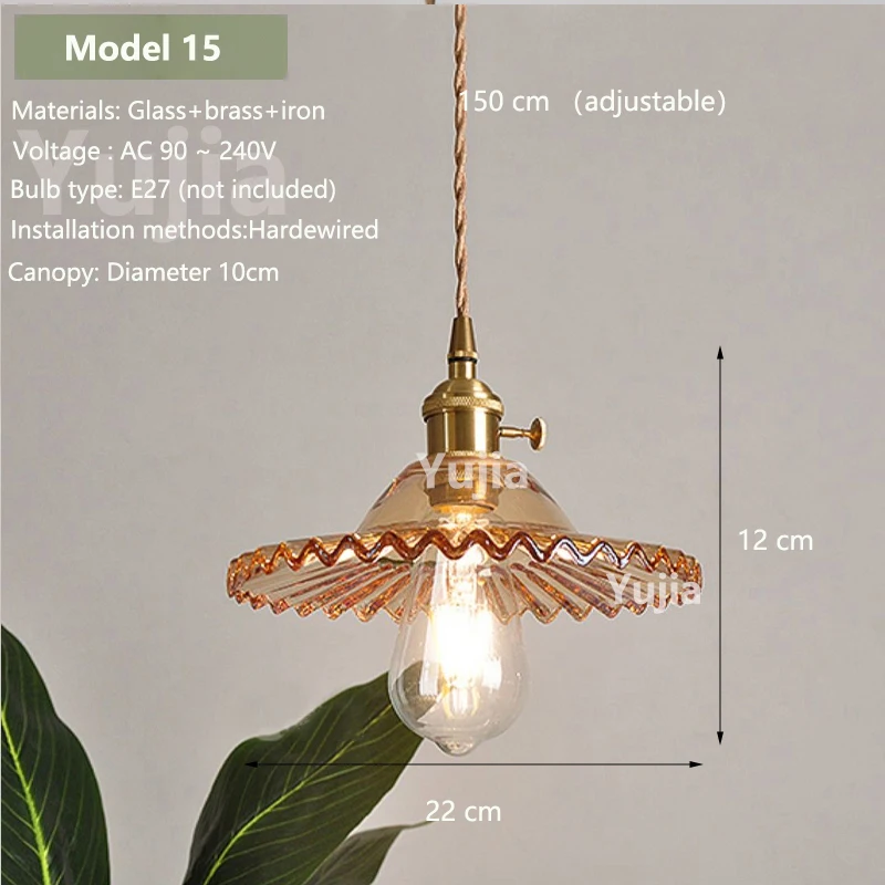 Hanglamp in meerdere stijlen Amberglas Lmapshade Messing Vintage bedlampje Verstelbare hanglamp Keukeneiland Eetkamer
