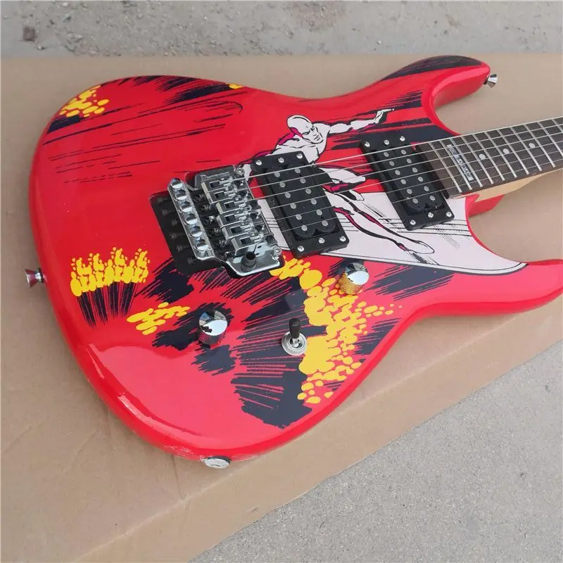 6 String Electric Guitar 24 Frets Humbucker Pickups Vibrato System Water Transfer Stickers Sea Surfing Factory Outlet Beginner