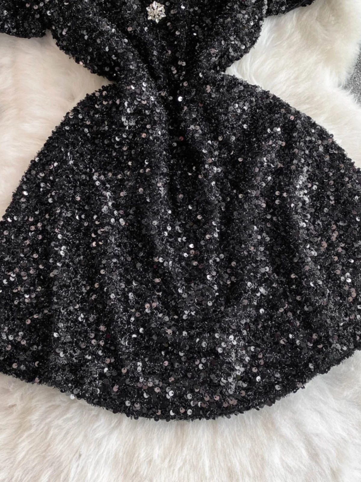 Retro Doll Collar iny Sequin Dr Women's Summer New Small Size Slim ort Sve A-Line Skirt High Waist Korean Sle