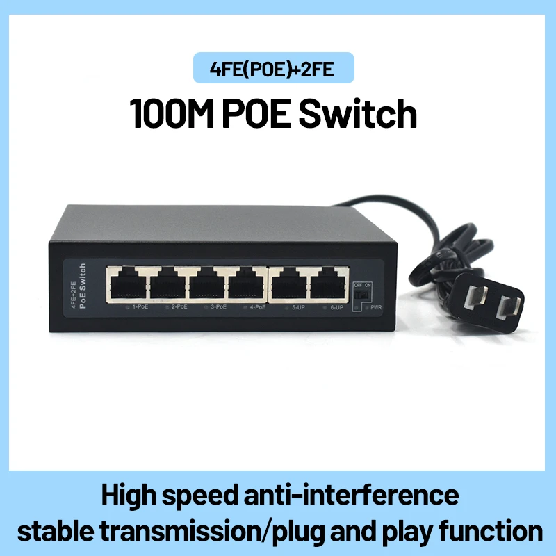 

Kaysus 48V POE Switch 100Mbps 6ports 100M PoE Switch 4FE(PoE)+2FE Unmanaged Plug and Play 30W POE AI Network Switch for CCTV