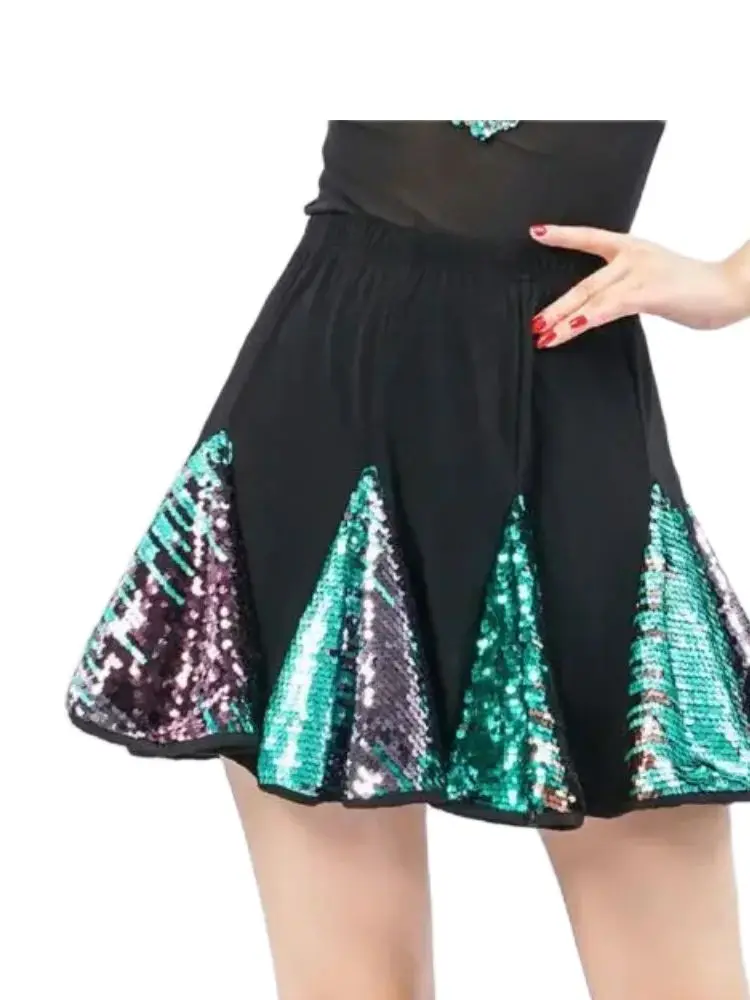 1pcs/lot woman sequin latin skirt female dancing latin skirt latin costumes Square dance dance skirt