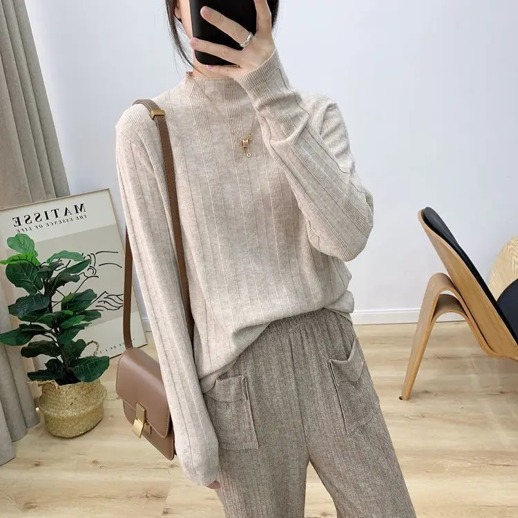 

Women's Loose Knitted Base Shirt Half High Collar Slimming Inner Wear Top Fashionable Autumn Winter New Style Casual Outerwear
