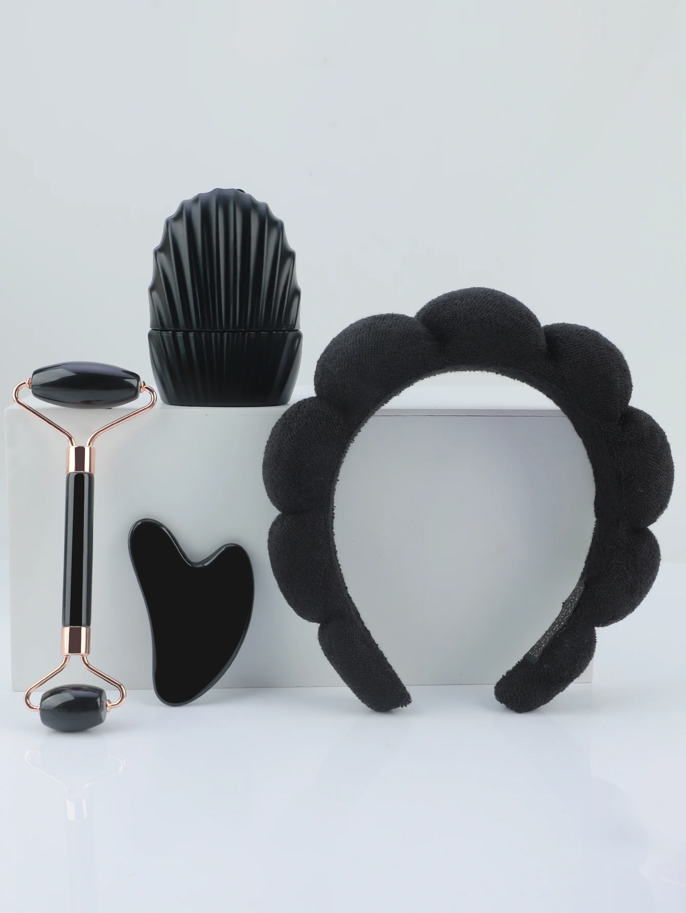 4 قطع من حزمة شعر الوجه مع رباط شعر، أسطوانة تدليك ماصة للزيت من الراتنج، لوح كشط، مجموعة مزيل مكياج شبكي ثلجي مضغوط #6