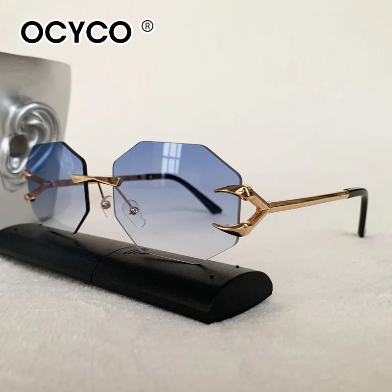 OCYCO Rimless Polygon Men's Sunglasses Octagonal Vintage Shades Gradient Traveling UV400 Women Sun Glasses Party Business