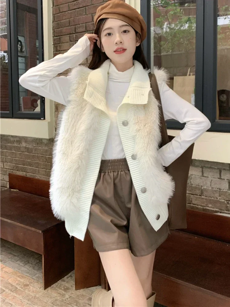 2023 Autumn Winter Elegant Kintted Vest Coat Women Casual Sleeveless Sweater Solid Thick Warm Coat Jacker Female Outwear Chic