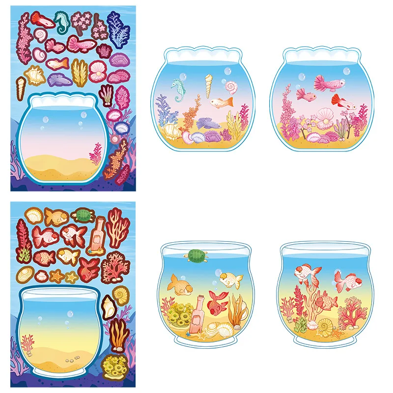 8/16 ورقة الكرتون لطيف محظوظ خزان الأسماك لغز ملصق اليدوية DIY بها بنفسك دفتر سطح المكتب الإبداعية الديكور مقاوم للماء اللعب الهدايا #3